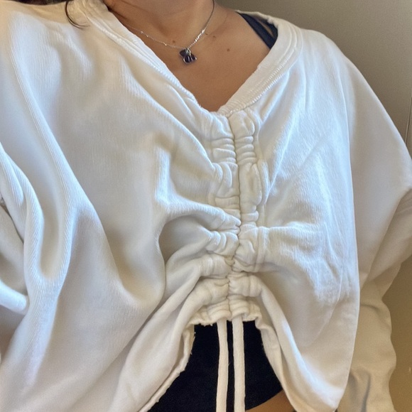 FREE PEOPLE Crop Top Cinch Cut Out Back Oversize Pullover Sweatshirt Boho Lounge - Picture 13 of 15